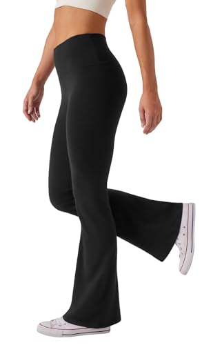 SEAJOJO Pantalones de yoga de cintura alta para mujer, pantalones de yoga con control de barriga, leggings acampanados, color negro