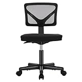 Sweetcrispy Armless Desk Chairs, Ergonomic Low Back Computer Chair No Arms, Adjustable Rolling Mesh Task Work Swivel Chairs with Wheels Work Vanity Chair for Small Spaces Home Bedroom Study, Black
