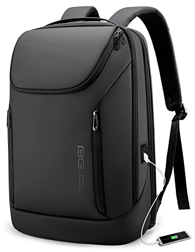 BANGE Business Smart Sac à dos étanche pour ordinateur portable 15.6" avec port de chargement USB, sac à dos de voyage durable (noir (trois poches), grand)