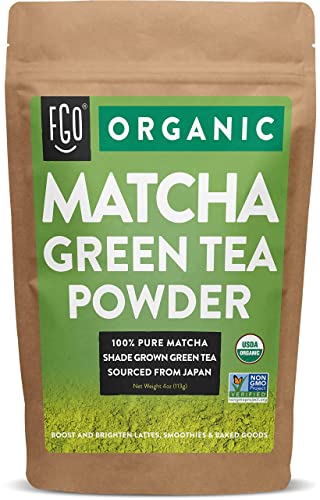 FGO Té verde Matcha orgánico en polvo, grado culinario japonés, bolsa kraft resellable, 4 oz, el embalaje puede variar (paquete de 1)