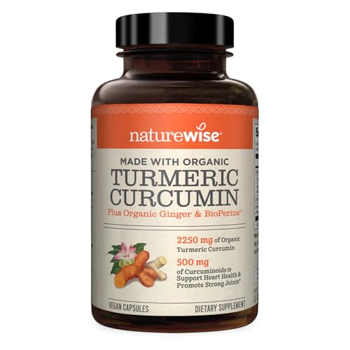 NatureWise Curcumine Curcuma 2250mg | 95 % de curcuminoïdes et d'extrait de poivre noir BioPerine | Absorption avancée pour le soutien articulaire [2 mois d'approvisionnement - 180 unités]
