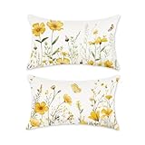 TAJWE Spring Floral Throw Pillow Covers 12x20 Set of 2 Summer Flowers Outdoor Decor Lumbar Pillow Cases for Home Couch Decorations Yellow