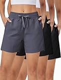 ZUTY 3 Pack 5' Womens Athletic Shorts Basic Running Shorts Lightweight Quick Dry Gym Workout Shorts with Pockets Black-Black-Dark Grey S