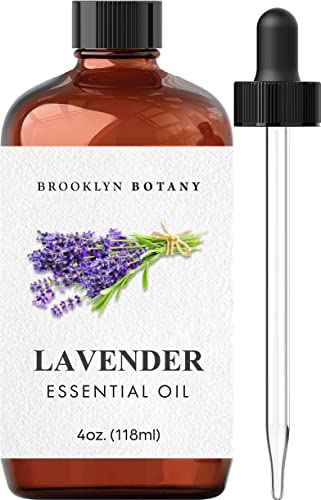 Aceite esencial de lavanda Brooklyn Botany - Enorme 4 onzas líquidas - 100% puro y natural - Grado premium con gotero - para aromaterapia y difusor