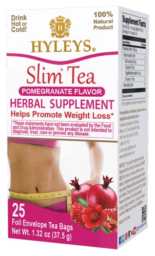 Hyleys Slim Tea Pomegranate Flavor - Suplemento de hierbas para pérdida de peso, limpieza y desintoxicación - 25 bolsas de té (1 paquete)