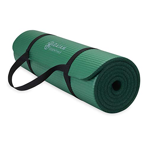 Gaiam Essentials Thick Yoga Mat - Fitness and Exercise Mat with Easy-Cinch Carrier Strap Included - Soft Cushioning and Textured Grip - Multiple Colors Options (Green, 72'L X 24'W X 2/5 Inch Thick)