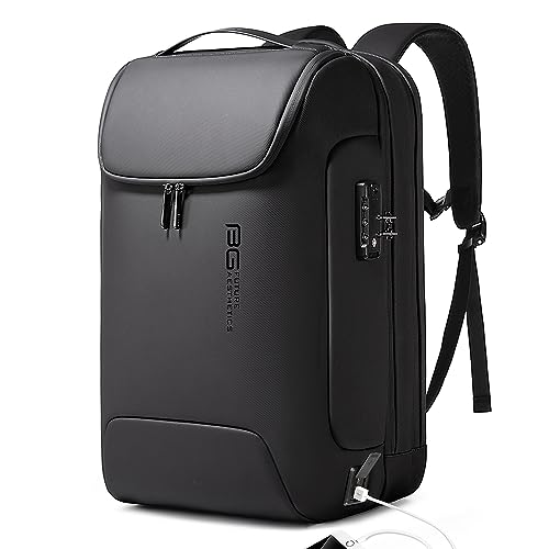 BANGE Men's Anti-Theft Backpack,Waterproof Fashion Travel Backpacks,High Tech Backpack with USB3.0 Charging Port,Business Laptop Backpack Fits 17.3 Inch Notebook…, Medium, Black(3 Pockets)