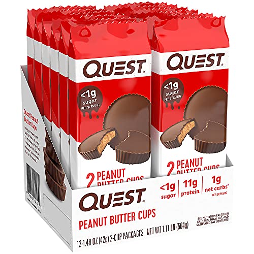 Quest Nutrition High Protein Low Carb, sin gluten, Keto Friendly, tazas de mantequilla de maní, 12 unidades (paquete de 1) (total- 17.76 onzas)