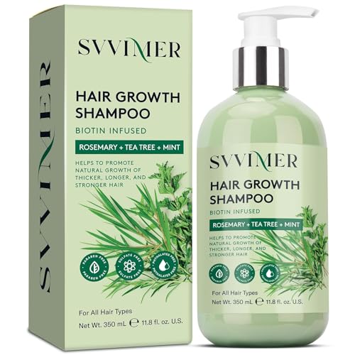 Svvimer Rosemary Hair Growth Shampoo: Thickening and Regrowth Formula for Men & Women - Rosemary Mint Strengthening Shampoo with Tea Tree Oil Biotin - For Thinning Hair and Hair Loss 11.8 fl.oz