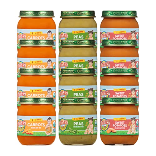 Earth's Best Organic Baby Food Jars, etapa 1 puré de verduras para bebés de 4 meses y mayores, paquete de variedad de verduras orgánicas, tarro de vidrio resellable de 4 oz (paquete de 12)