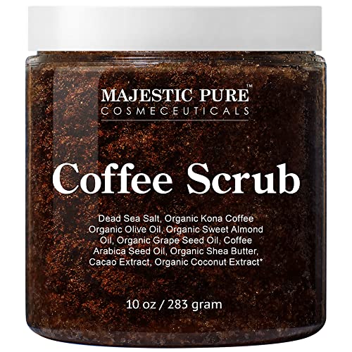 MAJESTIC PURE Arabica Coffee Scrub - Gommage corporel exfoliant entièrement naturel pour les soins de la peau, les vergetures, l'acné et la cellulite, réduit l'apparence des varicosités, de l'eczéma, des taches de vieillesse et des varices - 10 oz