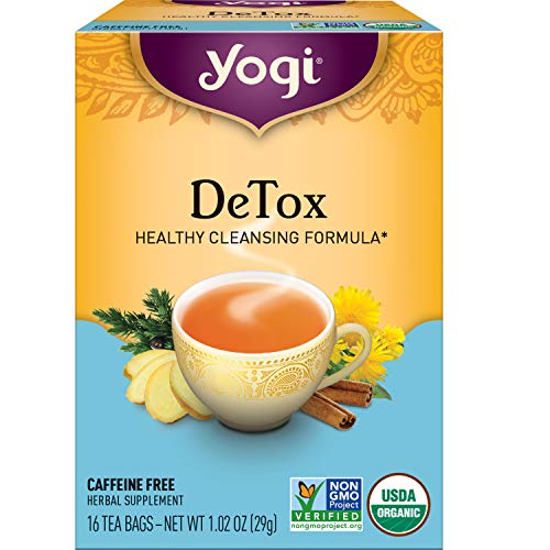 Yogi Tea DeTox Tea - 16 bolsitas de té por paquete (4 paquetes) - Té desintoxicante orgánico para apoyo digestivo y circulatorio - Incluye bardana, diente de león, raíz de jengibre, pimienta negra, cardamomo y baya de enebro