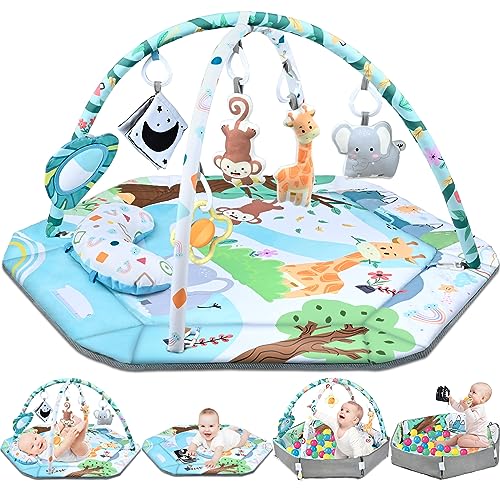 Baby Gym Play Mat, 8-in-1 Tummy Time Mat & Ball...