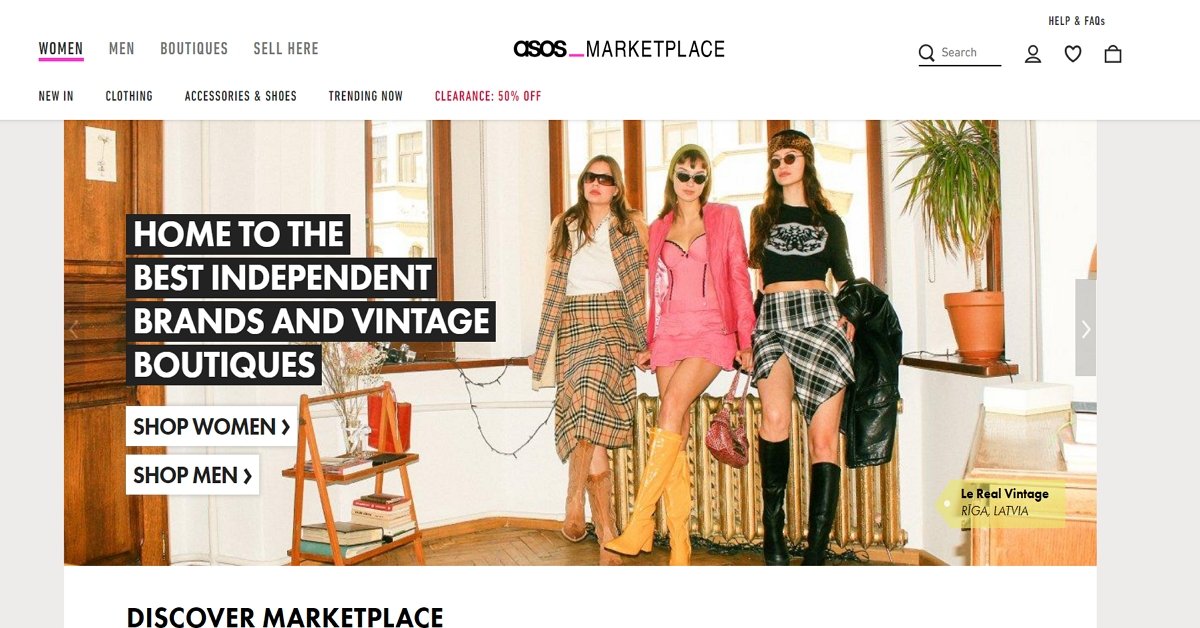 Page d'accueil ASOS Marketplace