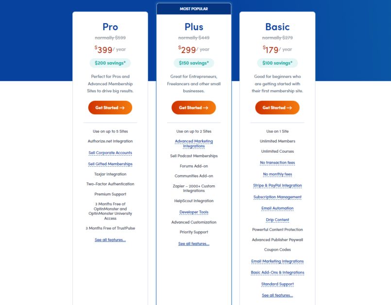 Memberpress pricing page