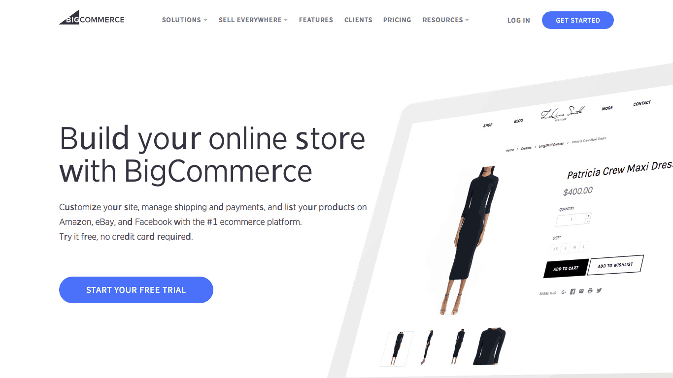 Page d'accueil de Bigcommerce