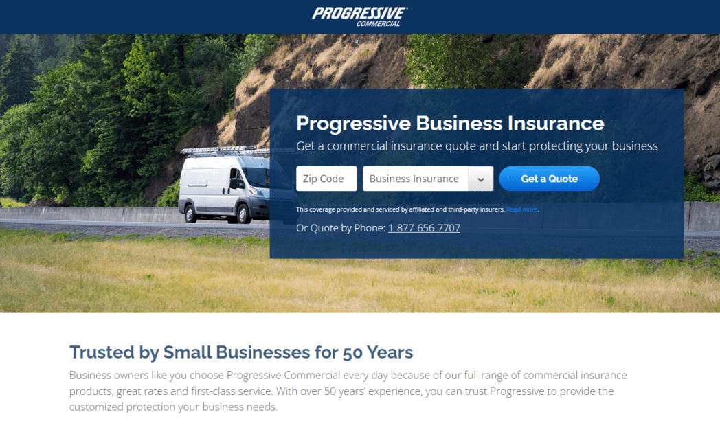 Page d'accueil de Progressive Business Insurance