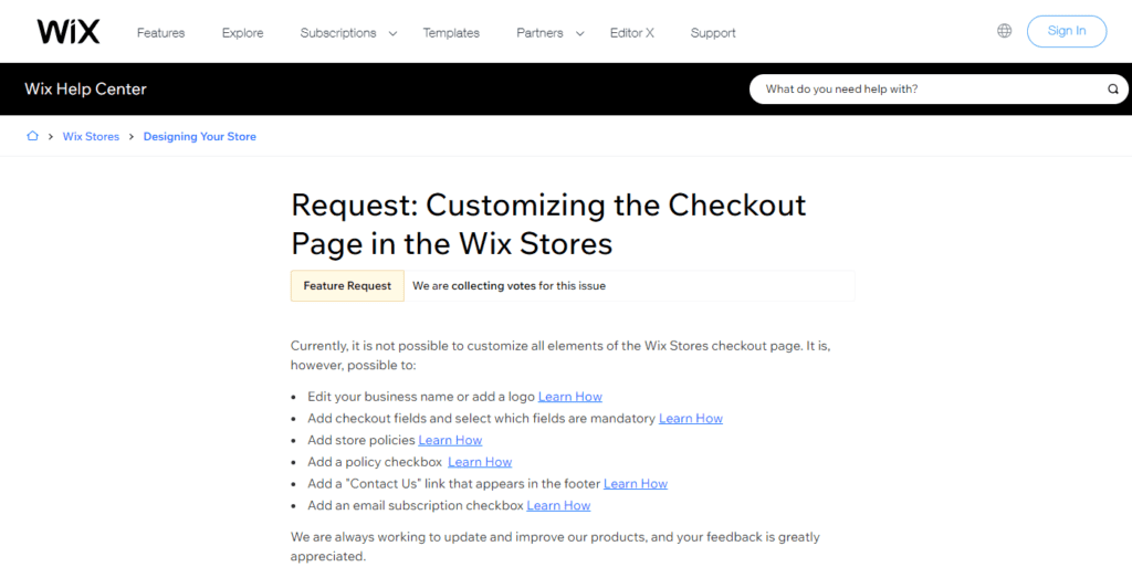 Demander la personnalisation de la page de paiement dans Wix Stores Centre d'Assistance Wix.com