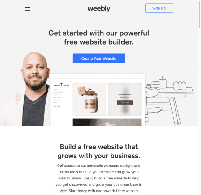 page d'accueil de weebly