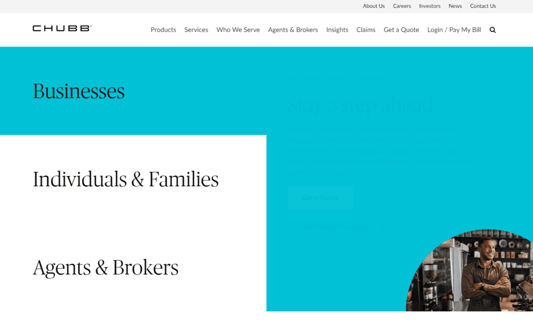 Page d'accueil de Chubb Business Insurance