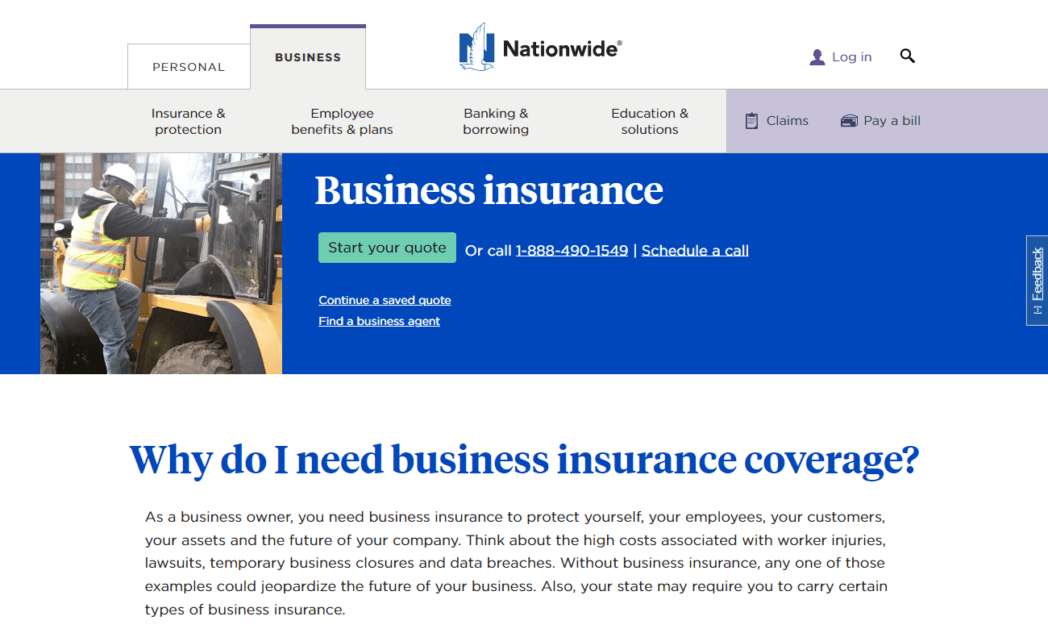 Página de inicio de Nationwide Business Insurance