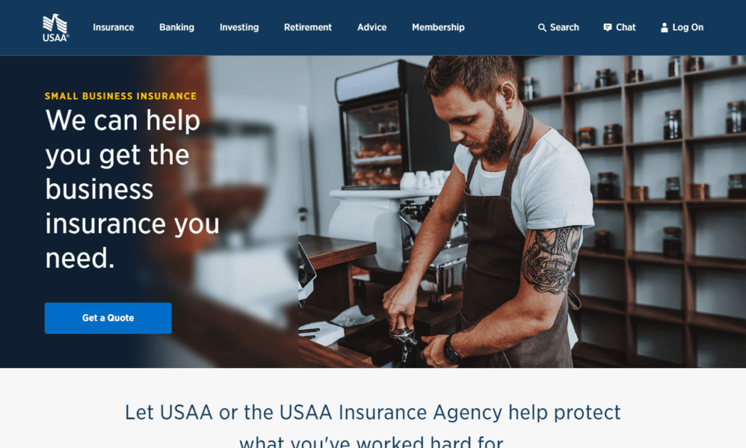 Página de inicio de seguros comerciales de USAA